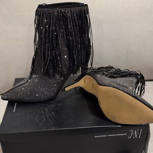 INC International Concepts Women's Black Sparkle Fringe Boots